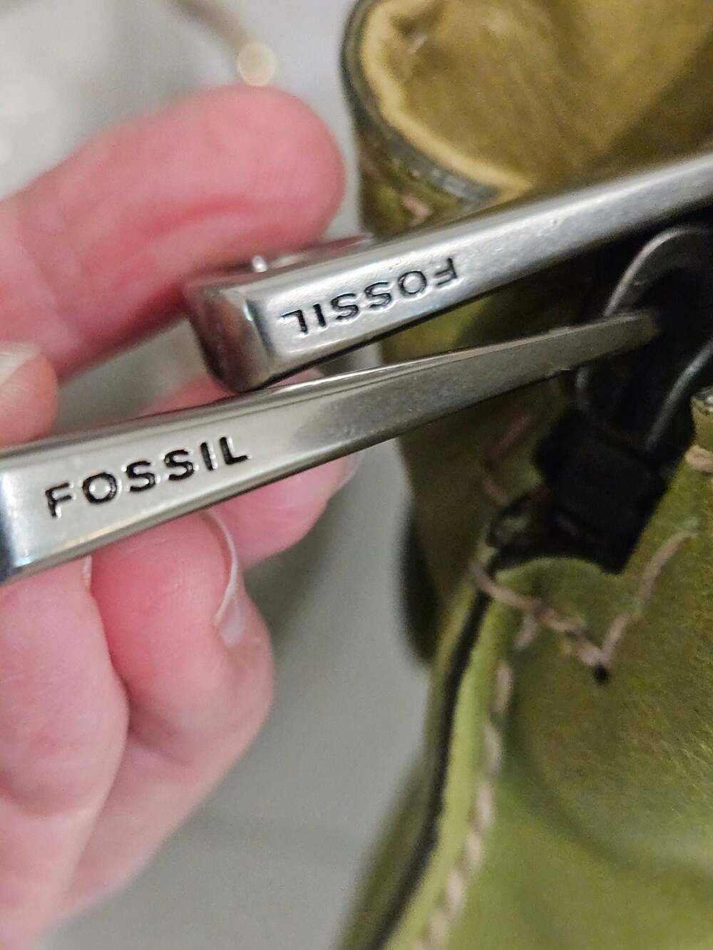 Fifty Four Fossil Green Leather Shoulder Bag with Bamboo-Style Toggle Closure - Picture 6 of 10